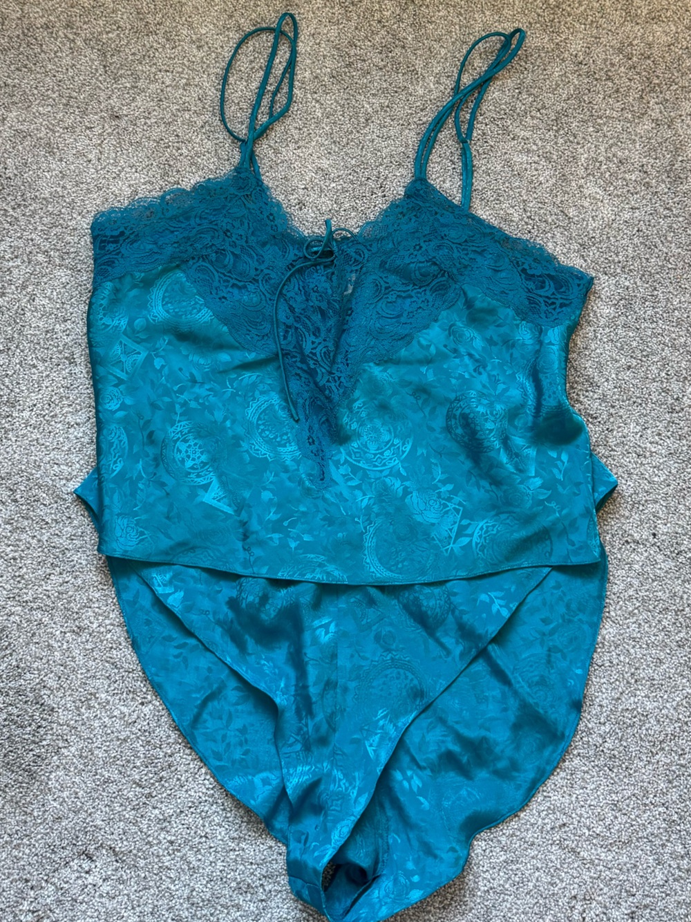 Vintage Victoria's Secret Gold Label satin camisole & shorts Teal Blue Medium